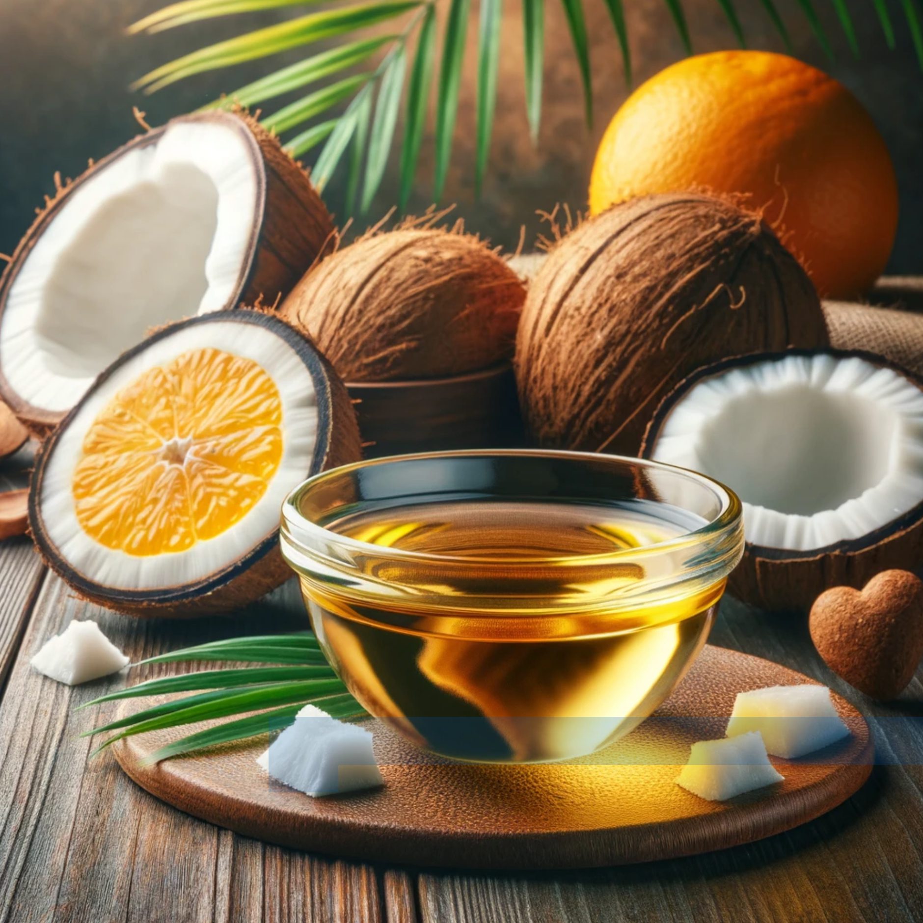 Eine kraftvolle Mischung aus Kokosnussöl und Vitamin-C-Öl. Kokosnussöl bietet natürliche antimykotische Eigenschaften, die das Immunsystem stärken. Vitamin-C-Öl ist bekannt für seine immununterstützenden und hautverjüngenden Qualitäten.