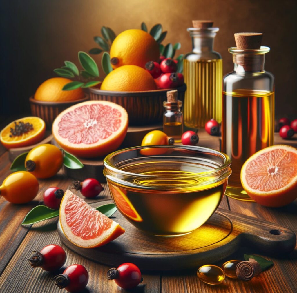 Eine speziell formulierte Mischung aus Vitamin-C-Öl und Wildrosenöl. Vitamin-C-Öl fördert die Hautelastizität und Wildrosenöl unterstützt die Hautregeneration.